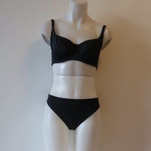 Womens Footprints Black Metallic 2Pc Underwire Bikini Swimsuit Cup/30E Bottom/S*